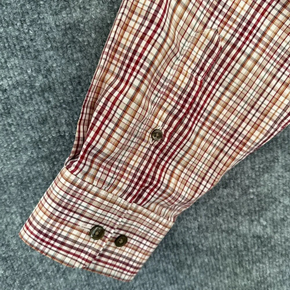 Eddie Bauer Shirt Mens Large Red Tan Plaid Casual Relaxed Wrinkle Resistant - Picture 7 of 10